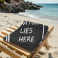 Gothic Beach Towel - A Witch Lies Here - Polycotton Gothic Towel